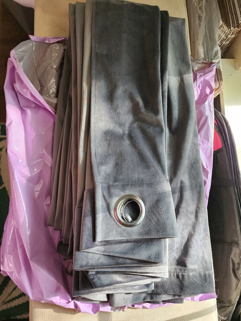 One Pair Gray Velvet Grommet Curtains 53 X 89